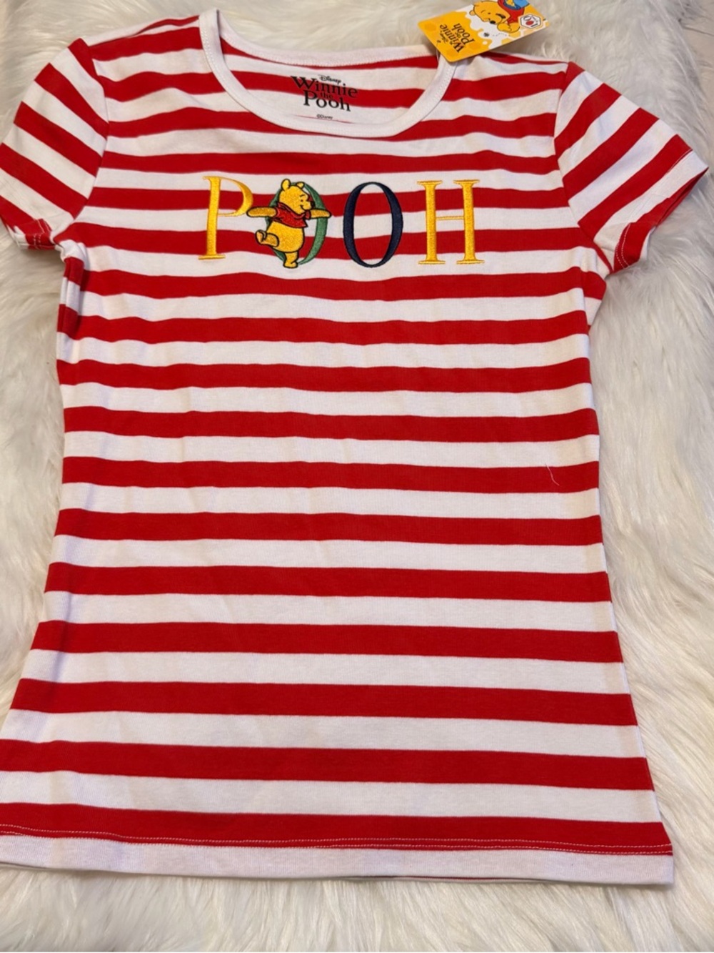 Disney Red and White Striped Winnie the Pooh Short Sleeve Tee